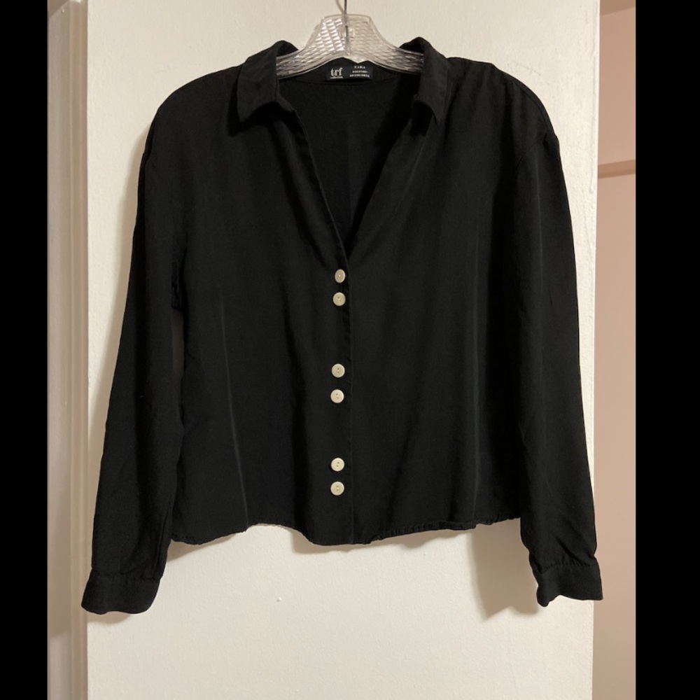 Black v cut button down